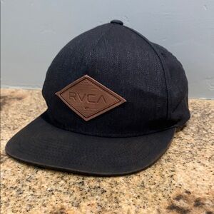 RVCA Dark Denim Mid Fit Snapback Hat with Logo Leather Patch Men’s Casual Cap